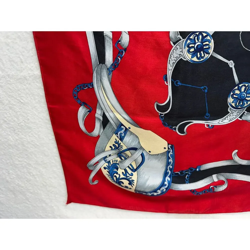 Pierre Cardin Vintage Designer Silk Scarf Equestrian Tack Print